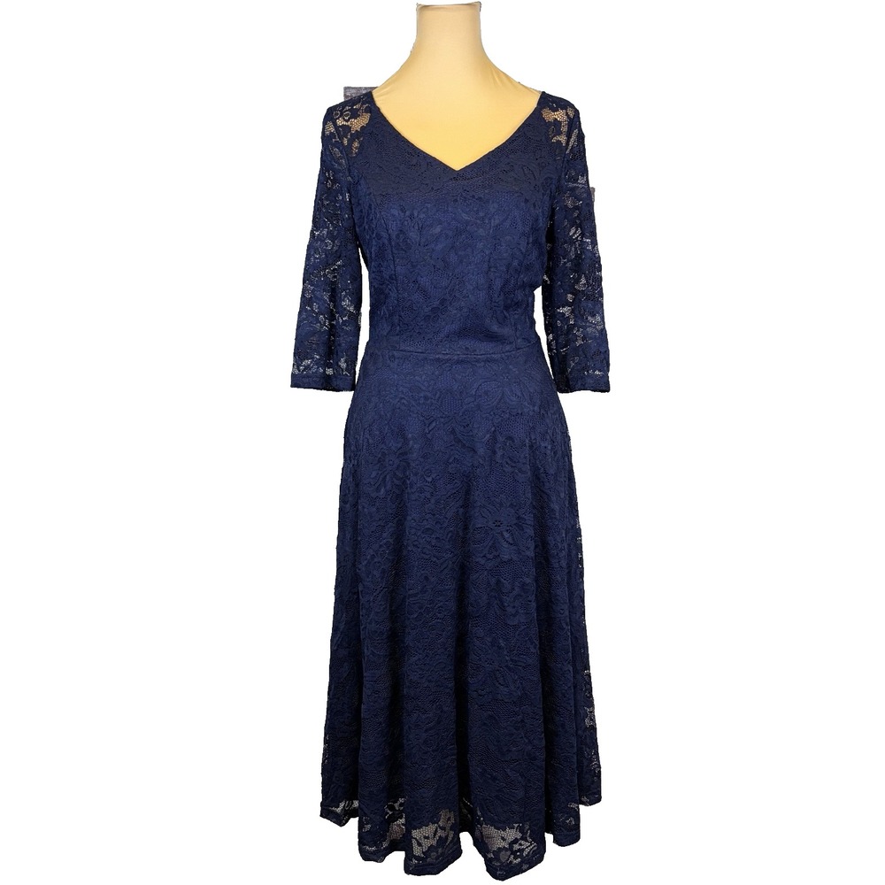 New Dressy Star Woman's‎ Dress Size M Navy Blue Lace Bridesmaid Party Elegant